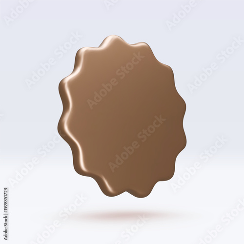 Golden sticker, badge mockup. Blank labels of gold circle shapes with wavy edge. Vector isolated on white. Copy space. Stickers or patches for preview tags, labels, design, presentation, adv