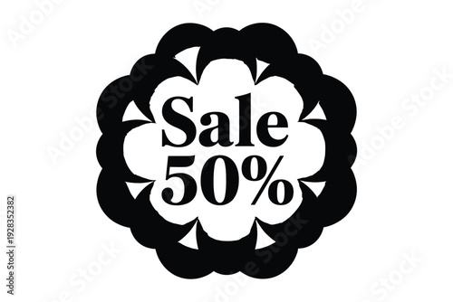 Sale sign with 50 percent off in a pink flower illustration