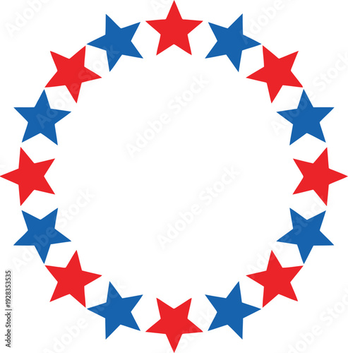 A circular wreath composed of alternating red and blue five pointed stars