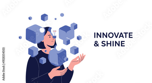 Business innovation concept with man and cubes
