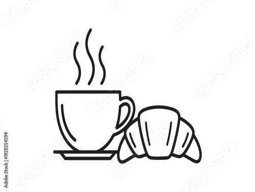 Wallpaper Mural A steaming hot cup of coffee with a croissant on the side Torontodigital.ca