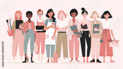 Diverse group of people holding art supplies standing together in a studio