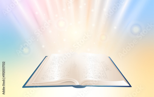 Open Bible with heavenly light for Christian bible study and spiritual learning
