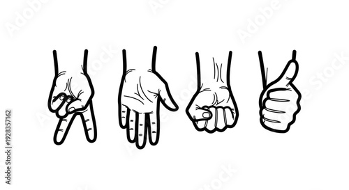 Hands showing various gestures in a simple illustration