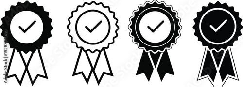 Four black and white checkmark ribbons in a row