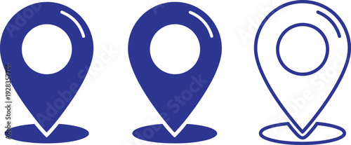 Three blue map pin icons