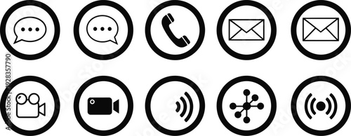 Collection of communication and technology icons in black and white