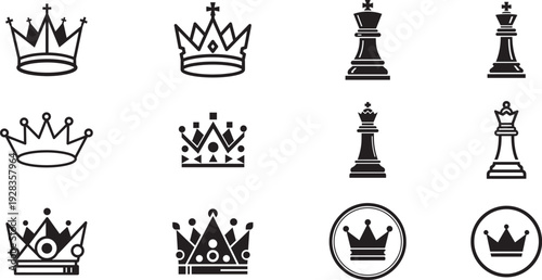 Premium crown and chess king icons representing luxury, royal status, and leadership