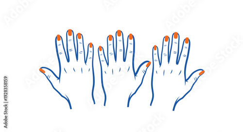 Multiple hands with orange-tipped fingers gesture together in a gesture illustration