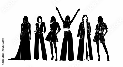 Group of women silhouetted against a vibrant cityscape at dusk standing together