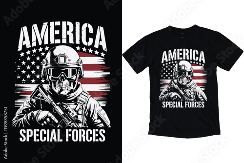 Принти на полотні Military Special Forces, Tiger Wildness Strength, and Afterlife Skull T-Shirt De