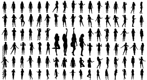 Collection of people silhouettes in various poses and actions displayed together