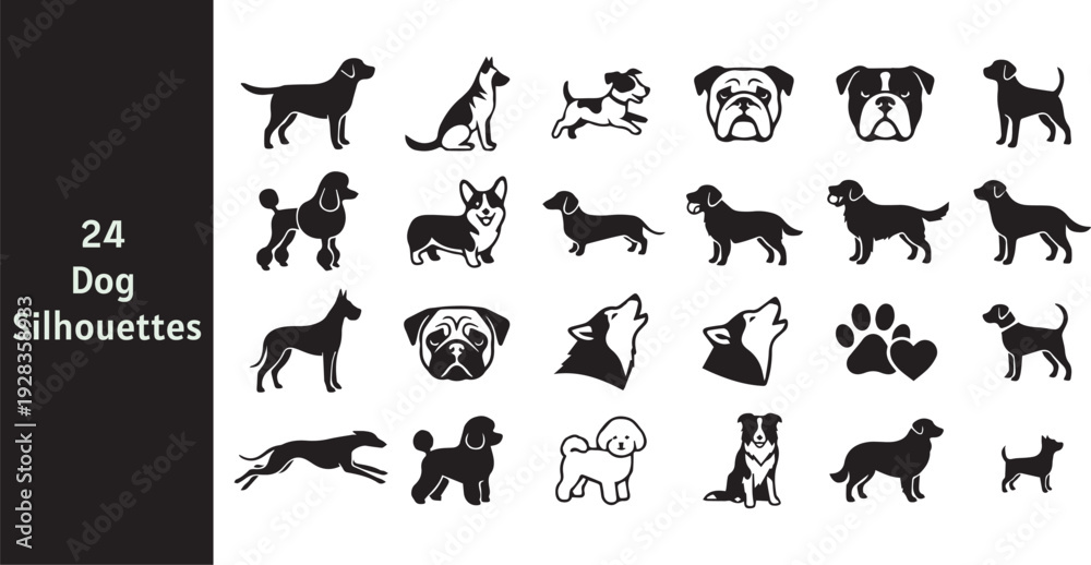Obraz premium Black Dog Silhouettes Collection of Various Breeds