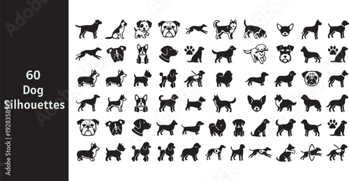 60 Diverse Dog Breed Silhouettes Collection