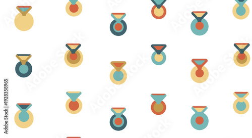 Seamless pattern of flat design award medals in various colors on white background, vector illustration