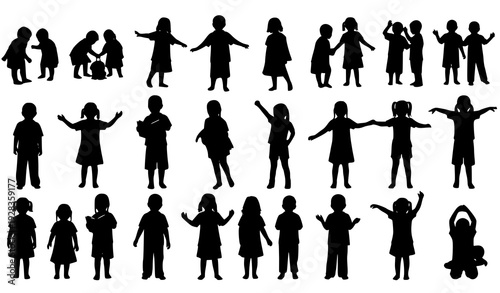 Collection of children silhouettes in various actions isolated on white