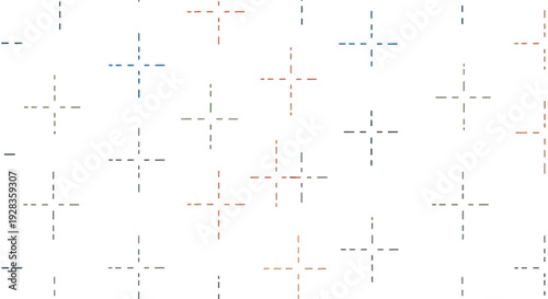 Minimalist dashed plus signs pattern on white background in light pastel colors, vector art.