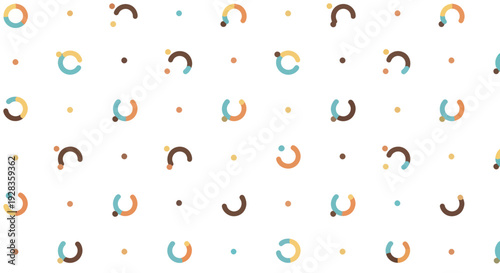 Abstract geometric pattern with circles and dots in muted colors on white background