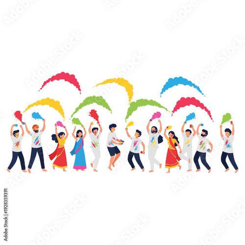 Diverse group celebrating with colorful confetti in joyful dance