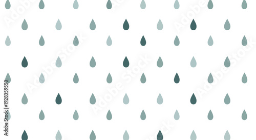 Seamless pattern of stylized raindrops in various shades of blue and grey on white background.