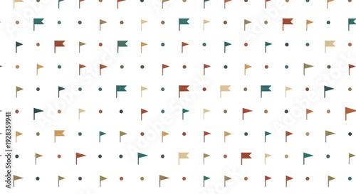 Small flags and dots arranged in a repeating geometric pattern on a white background.