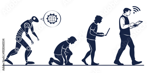 Evolution of human technology use from ancient times to modern smartphones Vector