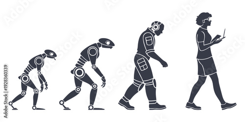 Evolution of human development from early hominids to modern smartphone users Vector