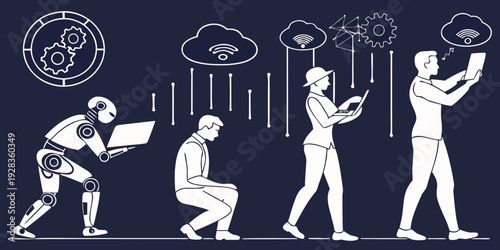 Ancient people observing celestial events and using tools to measure the sky. Vector