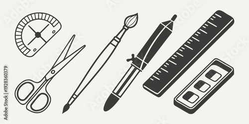 A collection of various tools and instruments used for measurement and drawing. Vector