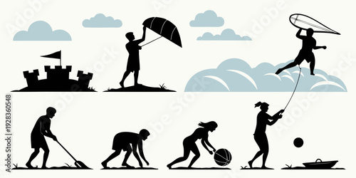 Evolution of man illustrated through various stages of development and activities Vector