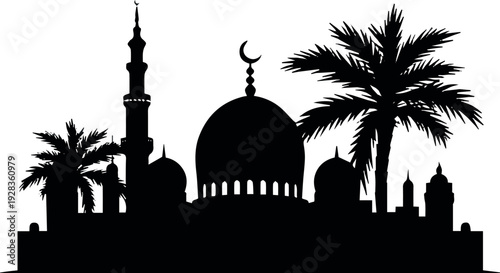 Isolated Arabian city black silhouette no Background