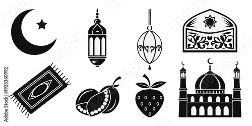 Assorted symbols representing islamic culture and religion Vector