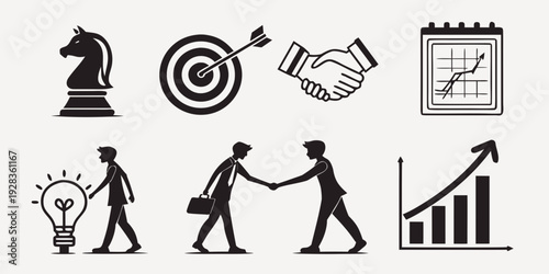 Illustrations of business success, collaboration, and achievement Vector