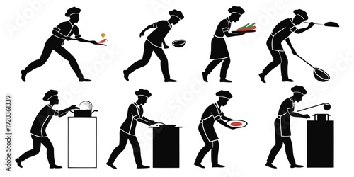 A sequence of images showing a person lifting and moving a heavy object Vector