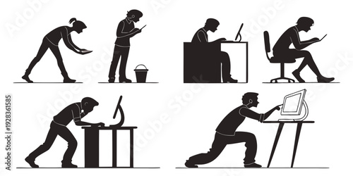 Illustrations of various exercises and stretches performed by individuals Vector