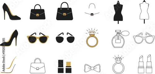 Collection of various fashion accessories and beauty products for women displayed