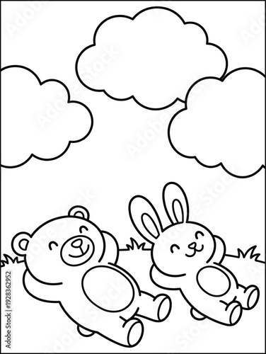 Cute Bear and Bunny Relaxing Coloring Page