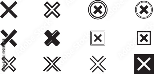 Close and cancel button icon set with cross symbols for delete, exit, and multiply functions in UI design