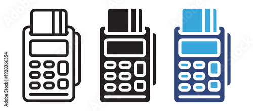 Card Machine Icon Set – POS Terminal and Payment Vector Illustration. Payment Card Machine Icons Collection.
