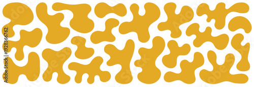 Seamless Pattern of Yellow Organic Liquid Blobs, Abstract Irregular Fluid Shapes Background
