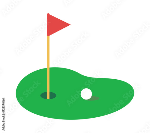 Tableau sur toile Golf Course Green, Flagstick with Golf Ball, Flat Icon Vector, Sports App Design