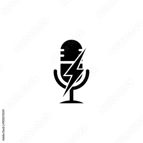Black microphone icon with lightning bolt graphic on white background