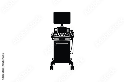 Medical ultrasound machine silhouette vector illustration - Professional hospital diagnostic sonography equipment icon