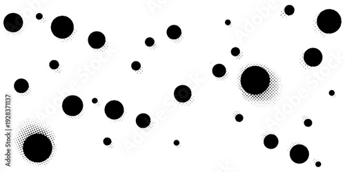 Abstract Black Ink Blot Seamless Pattern, Halftone Dots Blob Shape, Modern Minimalist Amoeba Design, Black and White Organic Fluid Background.