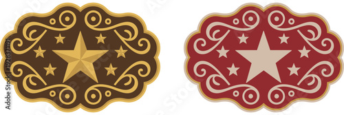 Western sheriff badge belt buckle set with ornate star design vintage cowboy emblem vector illustration isolated on white background classic western lawman decorative artwork