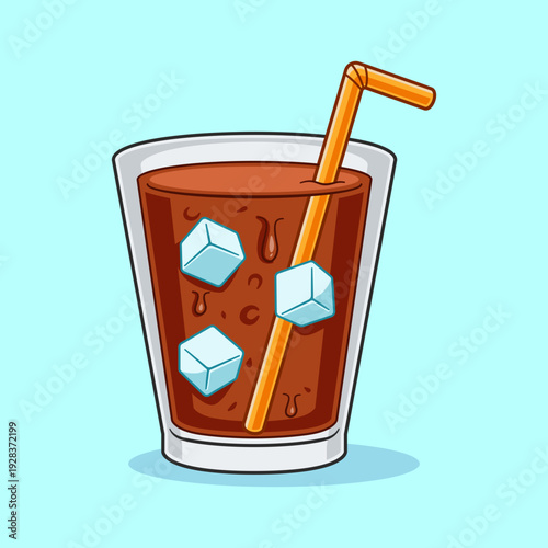 Cartoon Iced Drink in Glass with Ice Cubes and Straw Vector Design. Refreshing Iced Beverage Drink Illustration