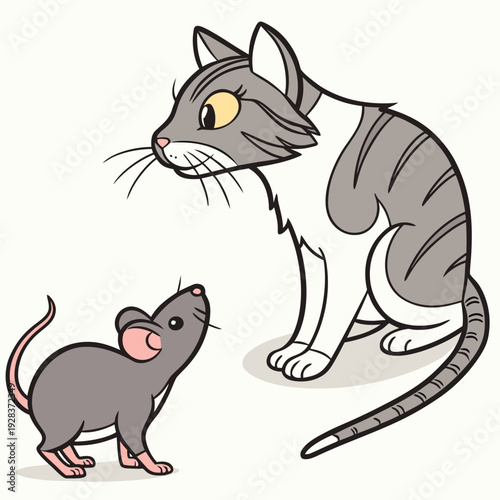 vector illustration of a cat and rat