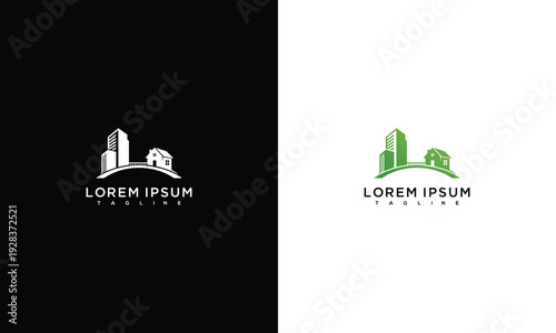 Modern Real Estate Logo Design with Cityscape and Green Eco Elements for Property Development Brandi.