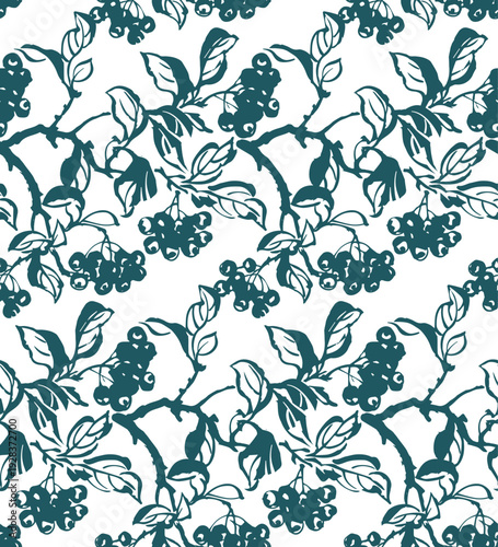 rowan berries japanese chinese seamless vector pattern ink design 