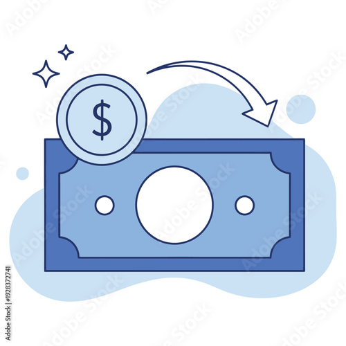 Cashback money return concept with banknote and dollar symbol vector icon illustration editable stroke outline modern minimal flat design isolated on white background for web mobile app interface grap